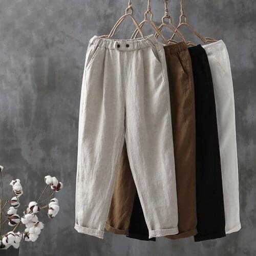 Fashion Vintage cotton high waist Harem Pants Women Thin loose Casual plus size summer Pants Female 2021 new ladies trousers
