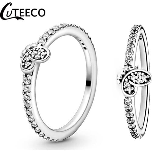 CUTEECO New Cute Romantic Butterfly Rings for Women Shining Zircon Wedding Ring Engagement Charm Jewelry Gifts Dropshipping