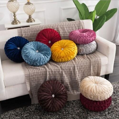 2021 New European Style Throw Pillow Luxury Velvet Cushion Pleated Fabric Handmade Round Wheel Pumpkin Seat Cushions