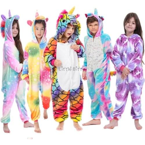 Flannel Children Pajamas Set Winter Hooded Animal Unicorn Anime Kids Pajamas For Boys Girls Sleepwear unicornio pijama