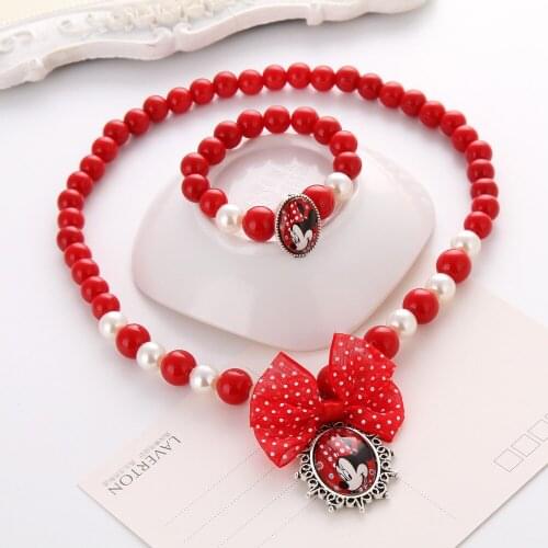 Disney princess cartoon children necklace+ bracelet accessories cosmetic toy kid makeup beauty girl gift Mickey Mouse jewelry