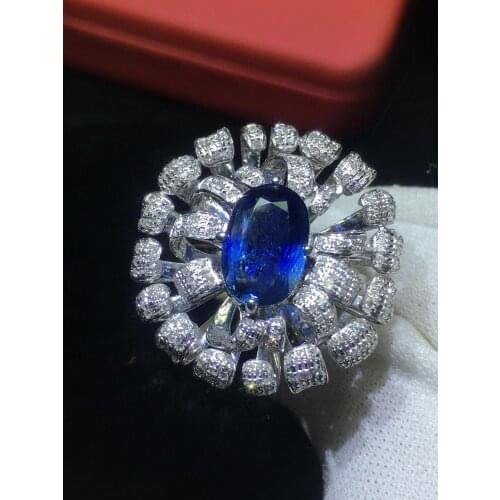 Fine Jewelry Pure 18K Gold 100% Natural Blue Sapphire 2.7ct Gemstones Sapphire Diamonds Female Wedding Rings