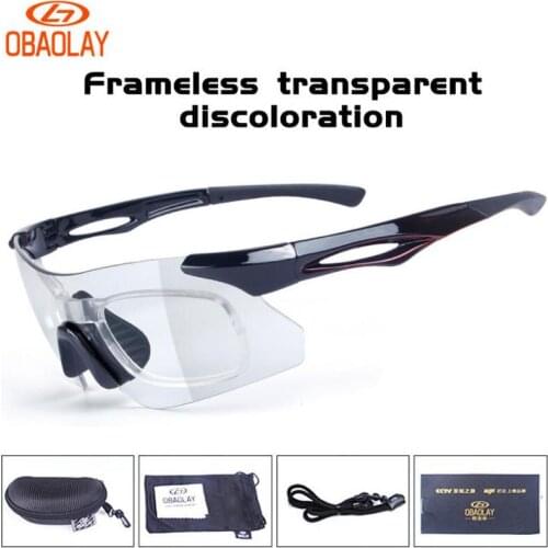 OBAOLAY Photochromic Cycling Glasses Bike Bicycle Glasses Sports Mens Sunglasses MTB Road Cycling Eyewear Protection Goggles