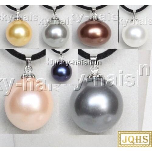 JQHS AAA 20mm round Tahitian black south sea shell pearls pendant necklace j13132-2