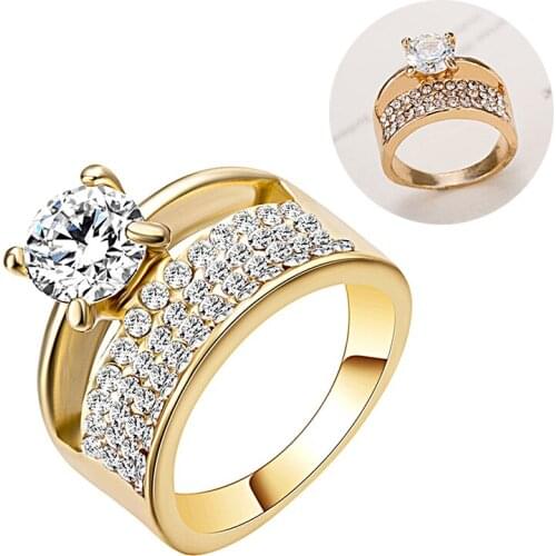 Gold Color Pave Setting Crystal Ring Cubic Zirconia Crystal Wedding Finger Rings for Women Luxury Fashion Rings Jewelry Gift