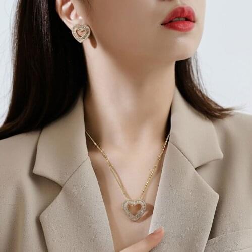 2021 Hot High Quality Copper Luxury Setting AAA Cubic Zirconia Necklace Earrings Wedding Party For Women’s Fashion Jewelry Sets