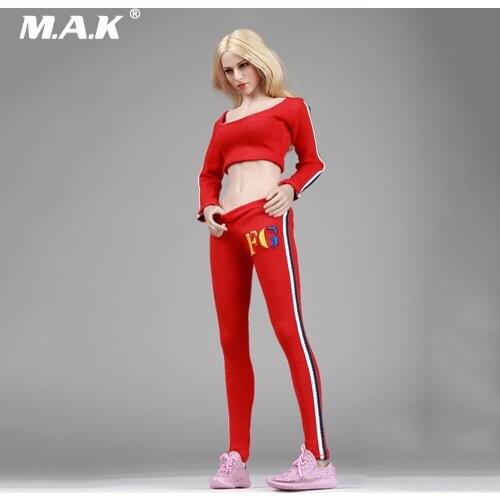Red 1/6 Scale Womens Running Sports Tops Pants and Shoes for 12 Inches Figures Bodies Dolls Accessories