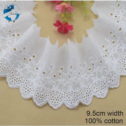 9.5cm white 100% cotton embroidery lace french lace ribbon fabric guipure diy trims warp knitting sewing Accessories#3718