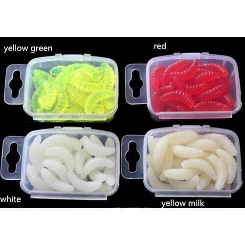 Soft Fishing Lure Maggot Grub Artificial Baits Smell Worms Lures Plastic Box Accessories Free Shipping 4 Colour 30PCS 2cm 0.45g