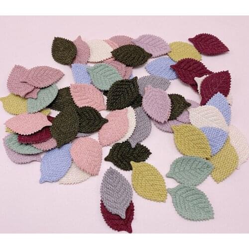 50pcs/lot 35*20mm Woolen Leaves Patch Applique For Diy Kids Hat Gloves Clothes Leggings Fabric Sewing Headwear Decor Patches