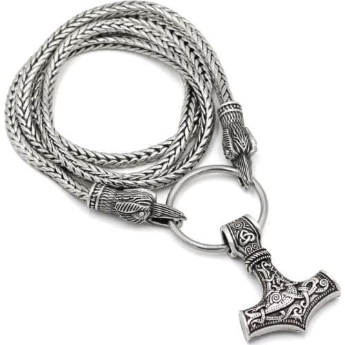 Viking Cord Odins Ravens Of Thors Hammer Mjolnir Scandinavian Axe Wolf Pendant NECKLACE With Viking Gift Bag