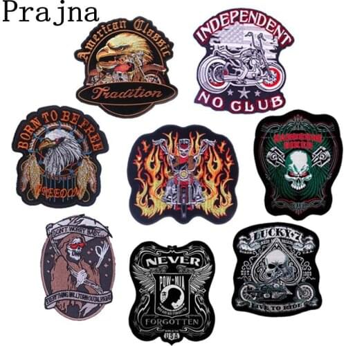 Prajna Punk Motorcycle Patch Iron On Patches On Clothes Embroidery Patches For Clothing DIY Skull Stripes Badges Cloth Applique