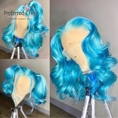 Preferred Pre Plucked Blue Color 13x4 Lace Front Human Hair Wigs Brazilian Remy Ombre Blonde Human Hair Wig for Black Women
