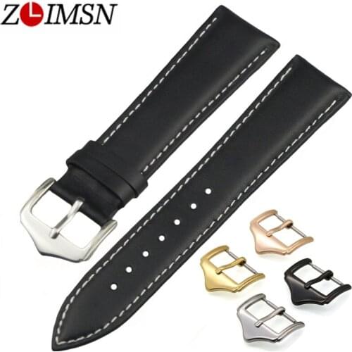ZLIMSN Soft Smooth Genuine Leather Men Watch Strap Replacement Black Brown 18mm 20mm 22mm 24mm Watchband Stainless Steel Buckle