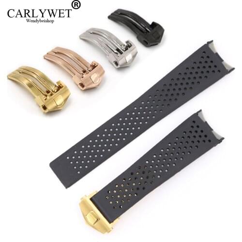 CARLYWET 22*18mm Black Waterproof Silicone Rubber Replacement Wrist Watch Band Strap With Silver Color Buckle