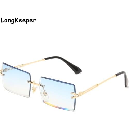 Fashion Small Rectangle Sunglasses Women Rimless square Sun glasses For Women 2020 Summer Style Female UV400 Clear Blue Lens