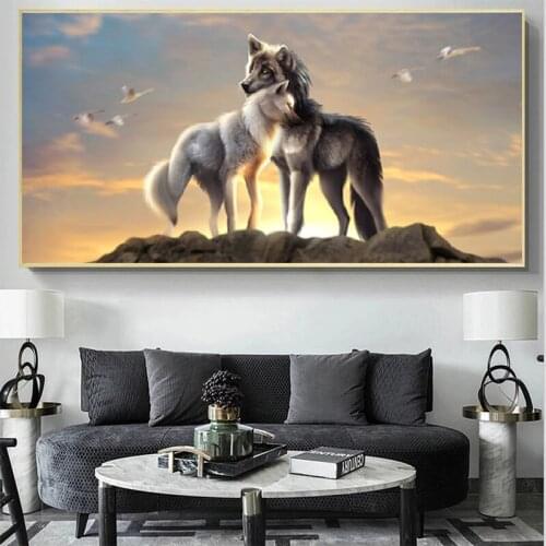 Modern Animals Couple Wolf Animal Art Canvas Painting Posters and Prints Wall Art Pictures for Living Room Decoration Cuadros