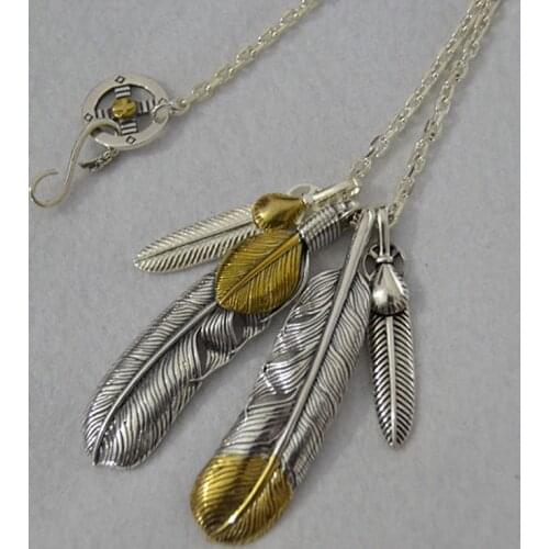 Takahashi Goro Handemade S925 Sterling Silver Retro Thai Silver Feather Pendant Long Section Sweater Necklace Men And Women