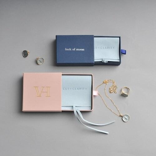 Custom embossed logo jewelry packaging suits personalized box & pouch for business envelope microfiber bag chic small holders