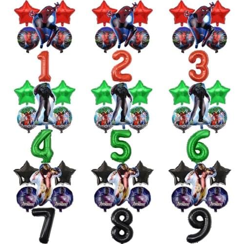 6Pcs The Avengers Spiderman Hulk Iron Man Foil Balloons Happy Birthday Party Decoration Baby Shower Supplies Kids Toys Globos