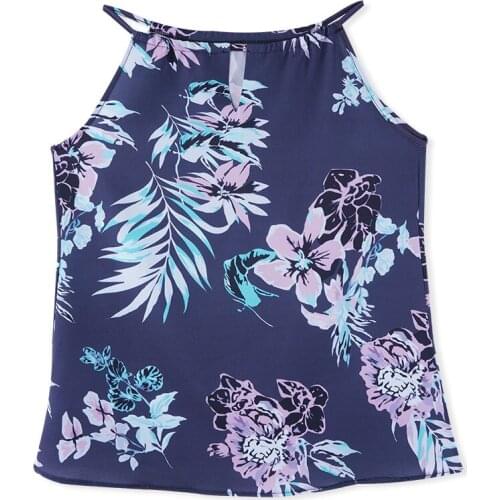 Summer Sexy Hollow Out Sleeveless Tshirt Tops Lady Halter Chiffon Fashion Camis T-shirt Floral Print Tees shirt