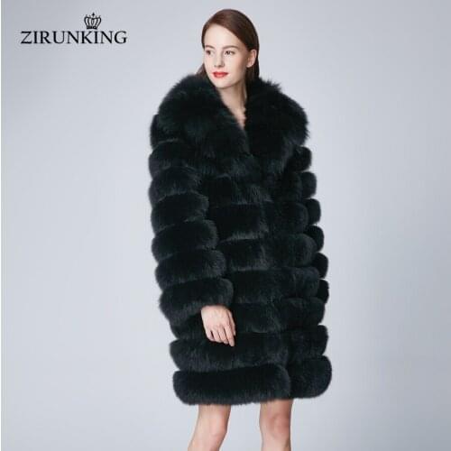 ZIRUNKING Women Real Fox Fur Winter Coat Fashion Lady Turn-down Collar Thick Warm Natura Fur Outerwear Female Fur Coat ZC1855
