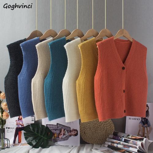 Sweater Vest Women 7 Colors Solid Simple All-match Spring Autumn Trendy Single Breasted Design Female Clothing New Arrival Ins