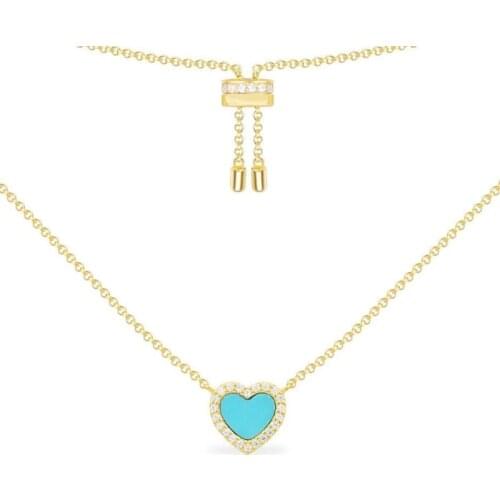SOELLE Fashion S925 Sterling Silver Lagoon Blue Heart Pendant Adjustable Necklace Women An Afternoon At The Beach Series Jewelry