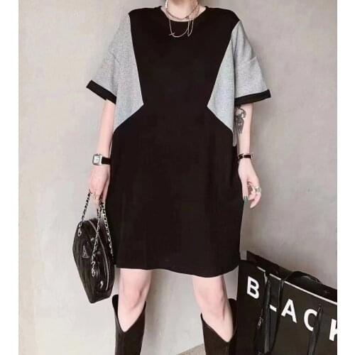 Plus Size Dress Women Korean Simple Solid Tshirtdress Summer 2021 Fashion Stitching Mini Dresses Female A-LINE Black Vestidos