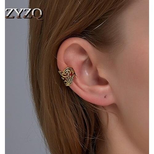 ZYZQ Fashion Gold Color Leaf Clip Earring For Women Without Piercing Puck Rock Vintage Copper Ear Cuff Girls Jewerly Gifts
