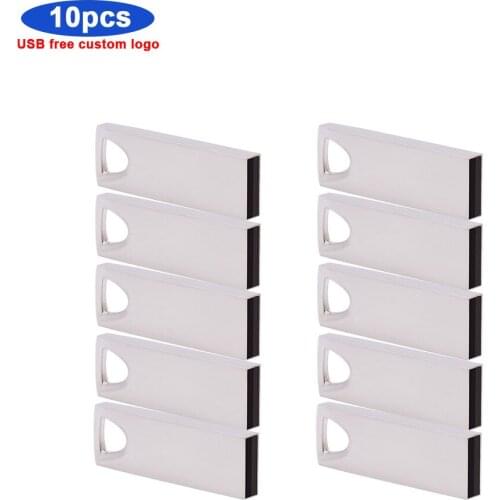 10pcs logo free metal pen drive 32GB chiavetta usb flash drive 64GB 128GB cle usb memory 8GB 4GB pendrive usb 2.0 memoria stick