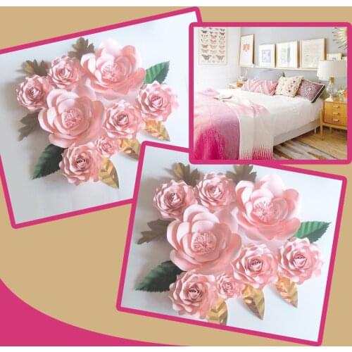 2018 DIY Craft Large Giant Paper Flowers Rose 8PCS +Leaves 8PCS Wedding Flower Backdrop Nursery Flower Wall Decor Video Tutorial