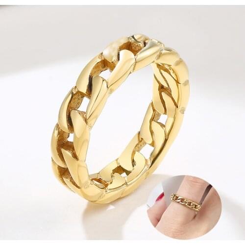 5mm Cuban Curb Link Ring Womens Stainless Steel Stylish Chunky Chain Rings Wholesale Geometric Jewelry