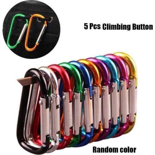 Random 5 Pcs Multicolor Aluminium Climbing Button Alloy Carabiner Buckle Keychain Outdoor Sports Safety Camping Hiking Hook