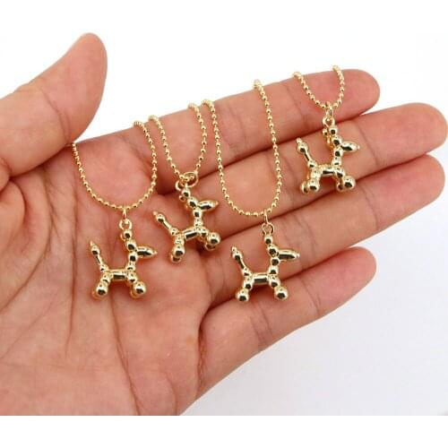 5PCS, Golden Balloon Dog Necklace For Women Go BeadS Chain Dainty Simple Necklace Wholesale Jewelry