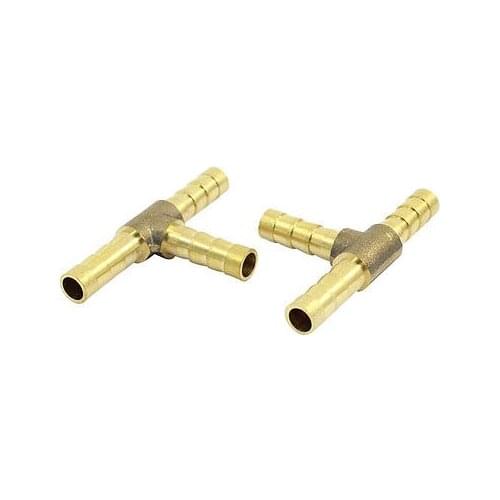 6mm to 6mm T Shape Barb Quick Joint Air Pneumatic Fittings Gold Tone 2 Pcs