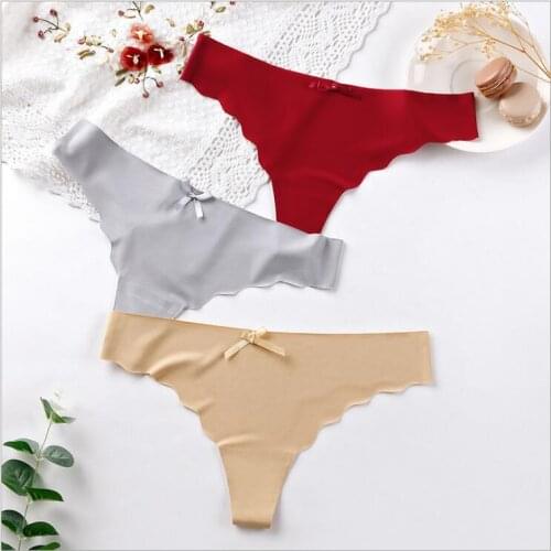 8pcs Seamless Thongs Women Briefs Nylon Ultra Thin Panties G-string Low Rise Lingerie Ice Silk Lady Girls Underwear Wave Edge