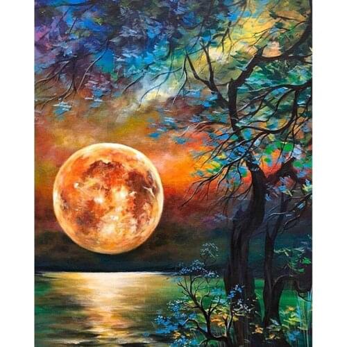 New Design 5D DIY Diamond Painting Moon Full Round Diamond Embroidery Landscape Cross Stitch Mosaic Oil Home Painting Decoration