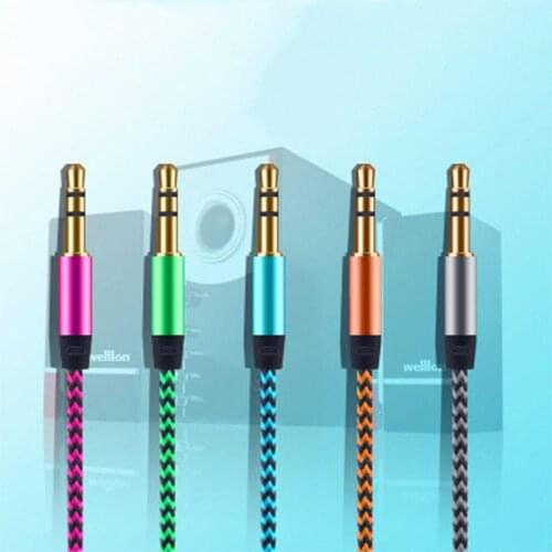 Aluminum alloy male to male audio cable 3.5mm audio cable aux color braided recording line car universal cable