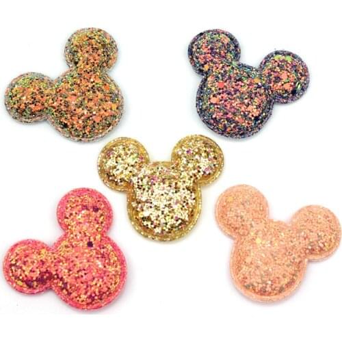 20Pcs 4.5*5.5cm Glitters Mouse head Shape Shiny Padded Appliques for Kids BB Clip headwear Decor Ornament Hairpin accessories