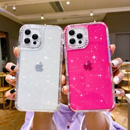 Pure Color Glitter Phone Case on For iPhone 11 12 Pro Max 8 7 Plus Xr Xs Max X SE 2020 12 Mini Shockproof Soft TPU Back Cover