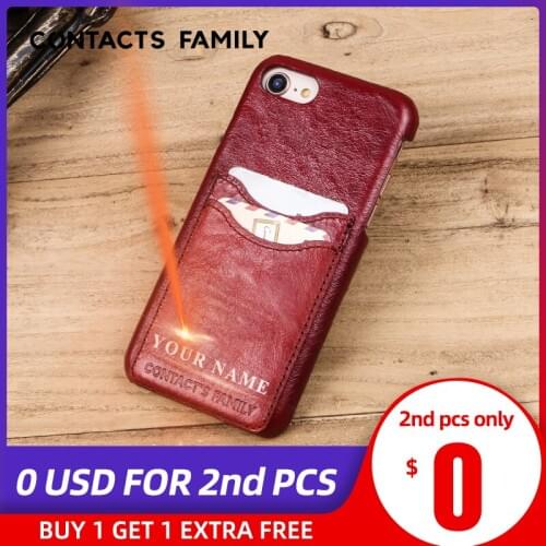 CONTACTS FAMILY Genuine Leather For iPhone 8 Wallet Case For Samsung Galaxy S9 Pouch Cases For Huawei P20 Cover Free Engraving