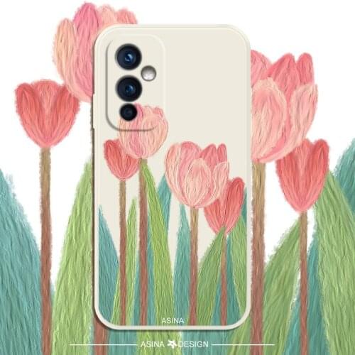 ASINA Cute Cartoon Case for Oneplus 9 8t 8 Pro Liquid Silicone Straight Edge Cases for Oneplus 7 Pro 7T Daisy Tulip Flower Cover