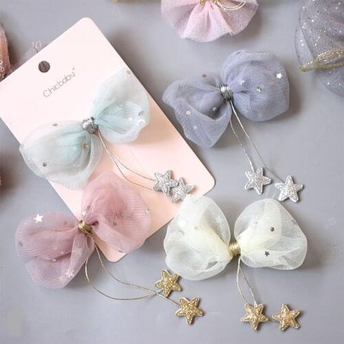 1PC New Children Hair Accessories Star Yarn Hanging Little Tassel Bow Hairpin Girl Baby Hair Clips Headdress