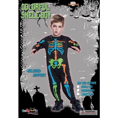 Boy Childrens Cute Colorful Full Bone Skeleton Cosplay Jumpsuit Halloween Party Scary Costumes