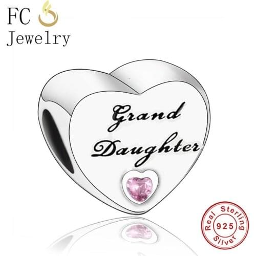 FC Jewelry Fit Original Brand Charm Bracelet 925 Silver Grand Daughter Love Heart Pink Zircon Bead For Making Winter Berloque
