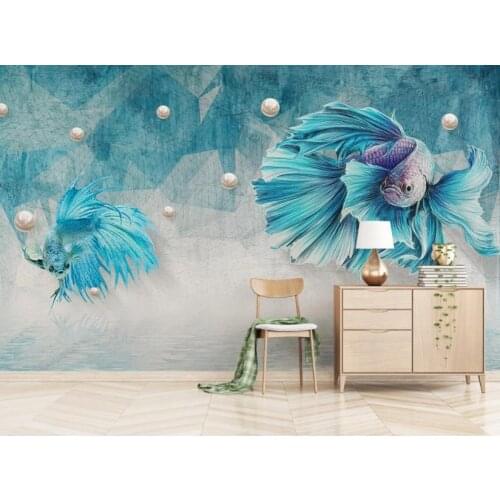 Custom Home Improvement Photo Wall Paper Mural 3D Dark Blue Abstract Line fish Wall papers Home Decor