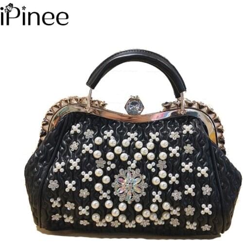 IPinee Hand Bags For Women Purses And Handbags Luxury Designer Rivet Rhinestone Shoulder Bag Ladies Casual Messenger Tote Bag