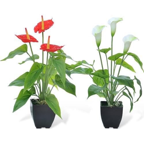 Fake Calla Lily Iris Bonsai Plant Flower with Flowerpot Realistic Calla Lily Iris Flower Pot Tabletop Ornament Messager of Love