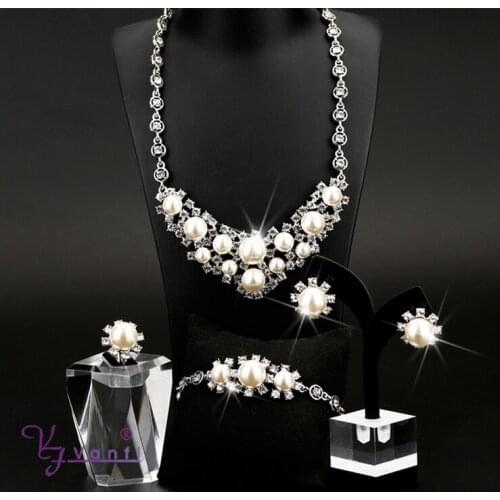 Kfvanfi Zinc Alloy Rhinestones Simulation Pearls Flower Jewelry Set Party Engagament Wedding Jewellery Set Bridal Jewelry For